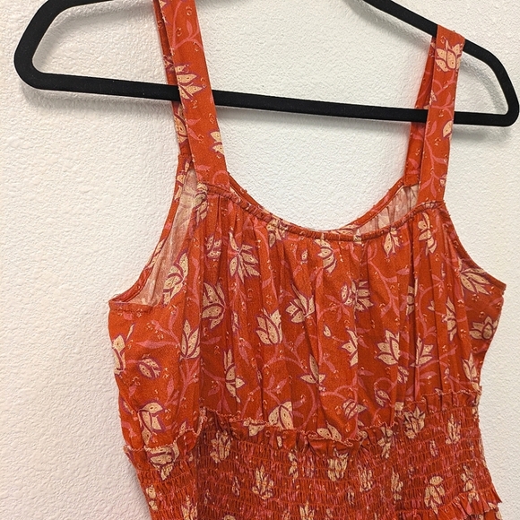 Sundance Artful Ari Midi Cotton Dress sz S Coral Floral Orange Swiss Dot Beach - Picture 4 of 7